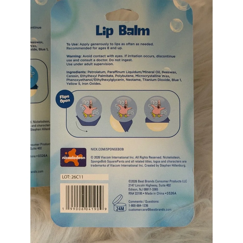 Nickelodeon SpongeBob SquarePants & Patrick Star Lip Balm Set 2pk 0.26oz NEW
